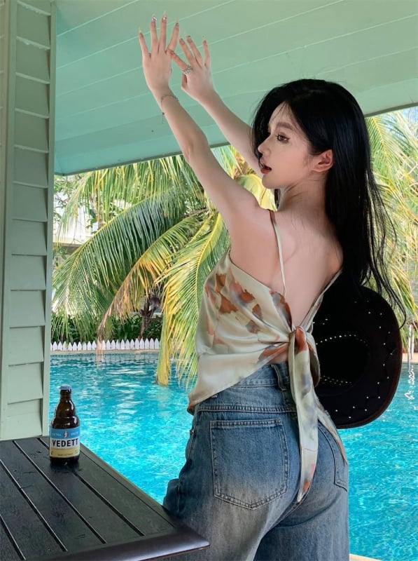 Bez naramenica kamisol top s floralnim uzorkom, viskoza 80–90%, kratka duljina 40–50 cm, Ljeto 2025