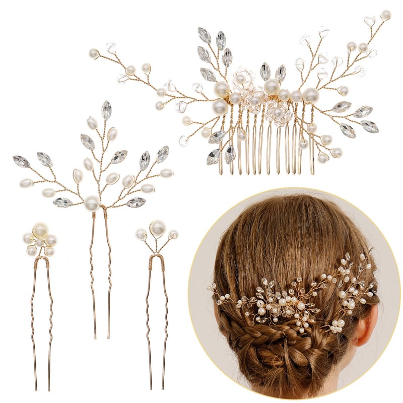 Νυφικό σετ διακόσμησης μαλλιών: λουλουδάτο σχέδιο με στρας και μαργαριτάρια, χειροποίητο, ρετρό γυναικείο στυλ, λευκά κρύσταλλα