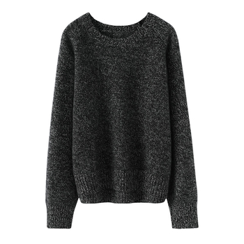 Дамски кашмирен пуловер, свободна кройка, дълги ръкави, без яка, дебел трикотаж, 80-90% кашмир, зимна колекция 2024