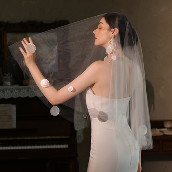 Menyasszonyi fátyol – kagyló alapanyag, francia stílus, Xinmeiji márka, fejfedő kiegészítő, testreszabás elérhető