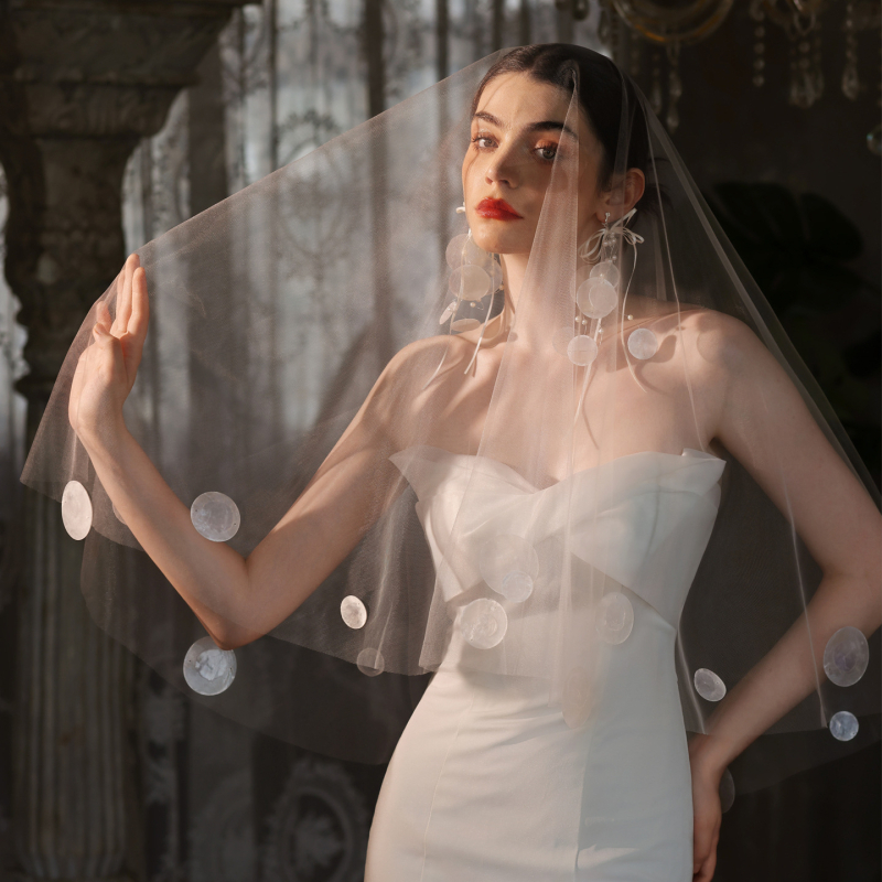 Menyasszonyi fátyol – kagyló alapanyag, francia stílus, Xinmeiji márka, fejfedő kiegészítő, testreszabás elérhető