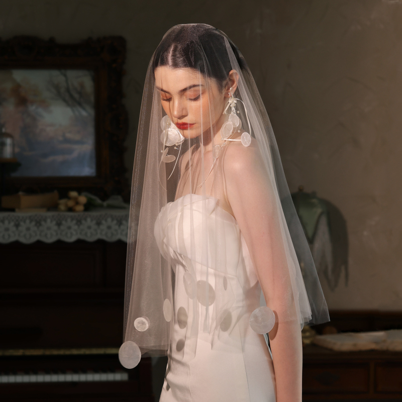 Menyasszonyi fátyol – kagyló alapanyag, francia stílus, Xinmeiji márka, fejfedő kiegészítő, testreszabás elérhető