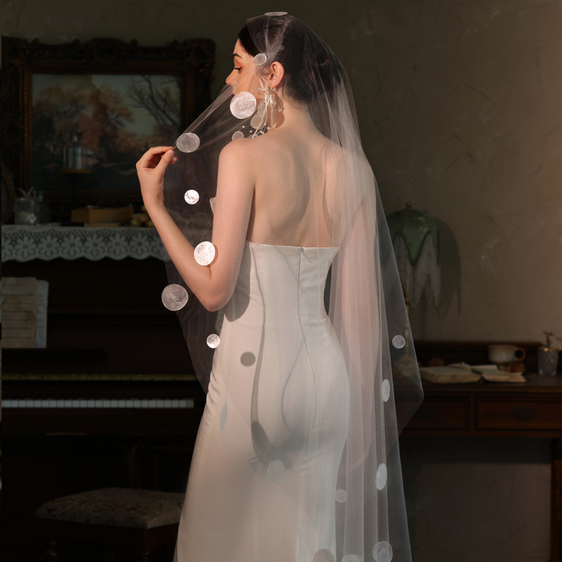 Menyasszonyi fátyol – kagyló alapanyag, francia stílus, Xinmeiji márka, fejfedő kiegészítő, testreszabás elérhető