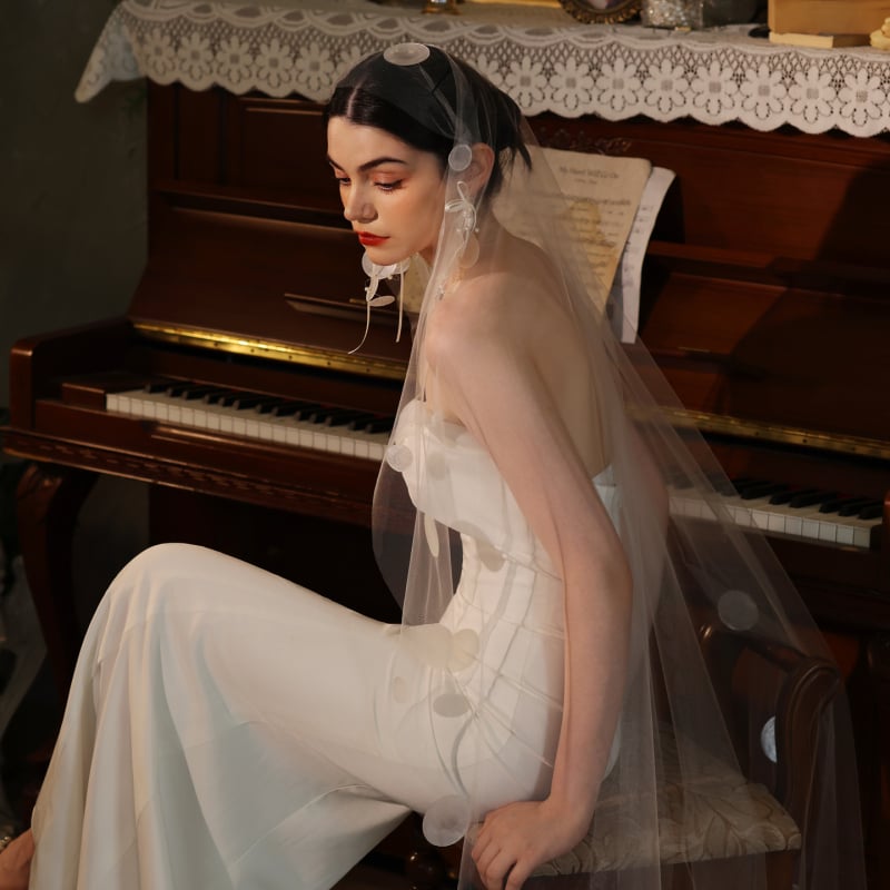 Menyasszonyi fátyol – kagyló alapanyag, francia stílus, Xinmeiji márka, fejfedő kiegészítő, testreszabás elérhető