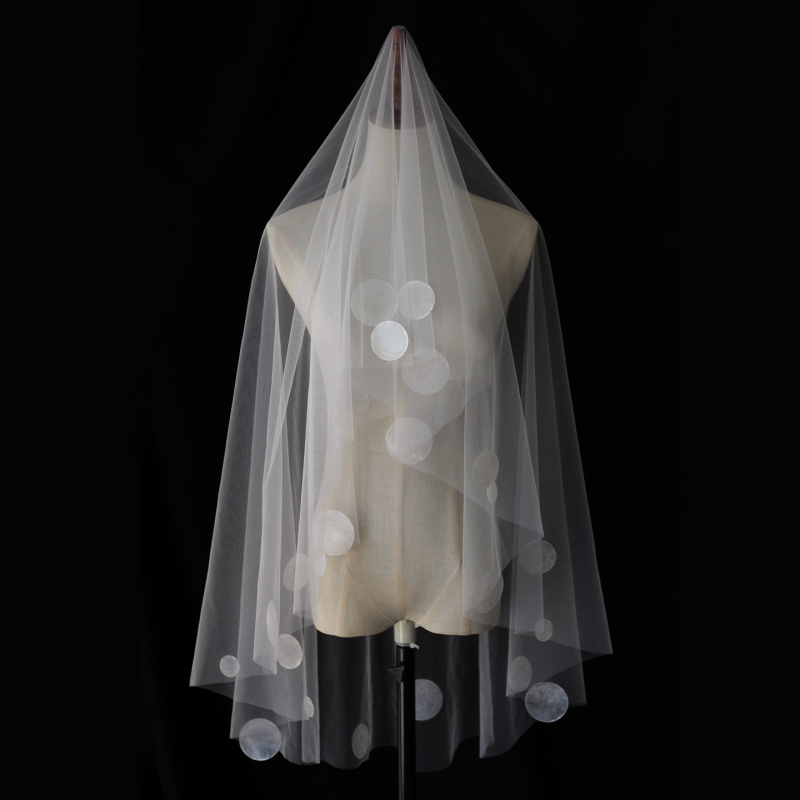 Menyasszonyi fátyol – kagyló alapanyag, francia stílus, Xinmeiji márka, fejfedő kiegészítő, testreszabás elérhető