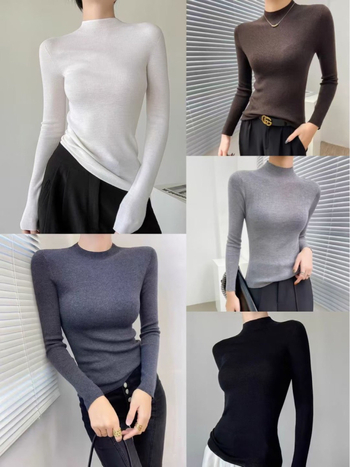 Ženski vuneni džemper, Slim-Fit, stojeći ovratnik, dugi rukavi