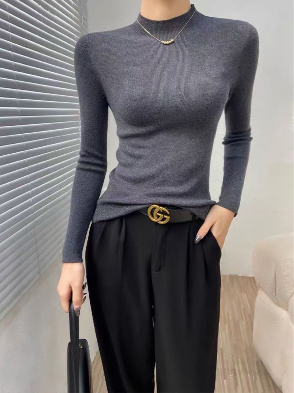 Ženski vuneni džemper, Slim-Fit, stojeći ovratnik, dugi rukavi