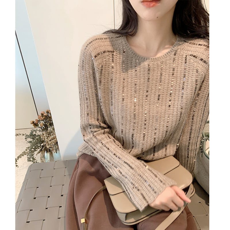 Pamut-kasmír keverékből készült kötött pulóver, egyszínű, hosszú ujjak, kerek nyakú, közepes vastagság