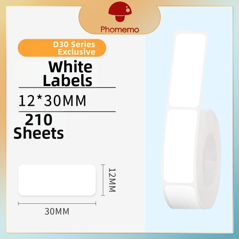 Phomemo D30 принтер за етикети - прозрачен термален стикер хартия, самозалепващи етикети за имена, 3 ролки