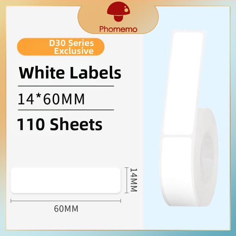 Phomemo D30 принтер за етикети - прозрачен термален стикер хартия, самозалепващи етикети за имена, 3 ролки