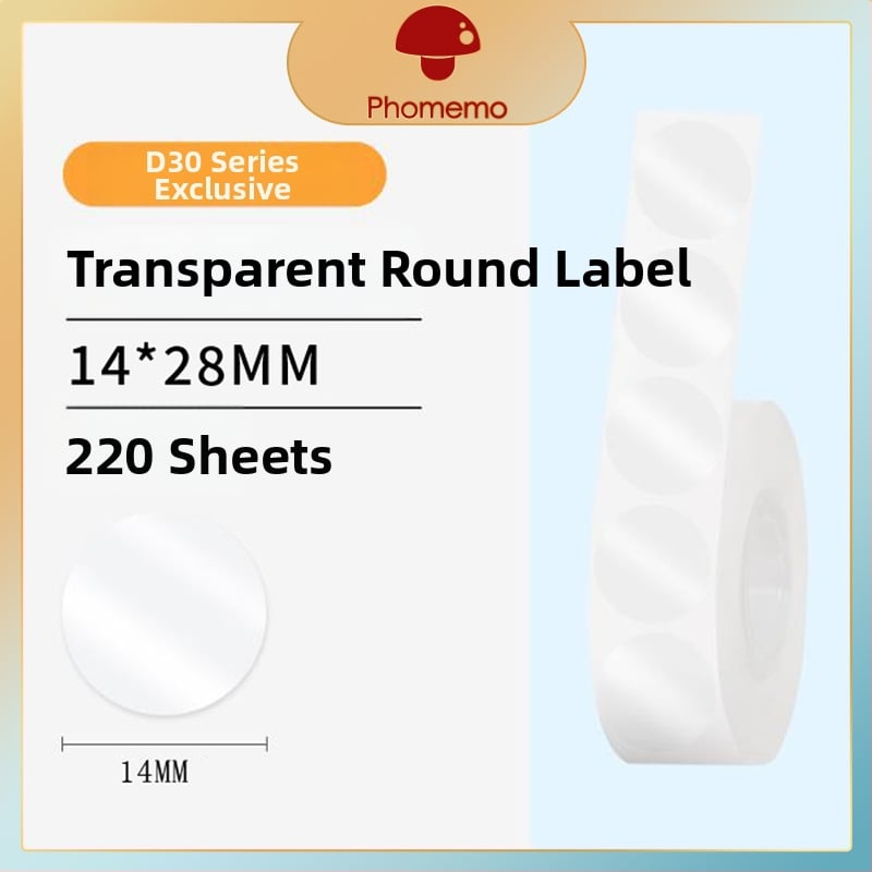 Phomemo D30 принтер за етикети - прозрачен термален стикер хартия, самозалепващи етикети за имена, 3 ролки
