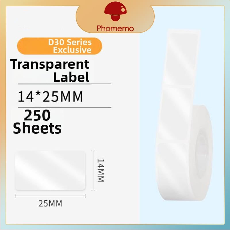 Phomemo D30 принтер за етикети - прозрачен термален стикер хартия, самозалепващи етикети за имена, 3 ролки