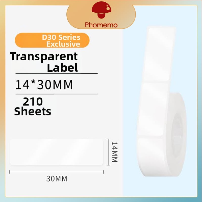 Phomemo D30 принтер за етикети - прозрачен термален стикер хартия, самозалепващи етикети за имена, 3 ролки