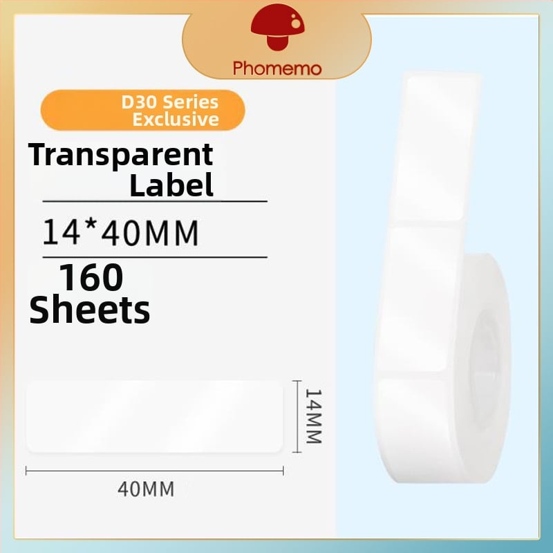 Phomemo D30 принтер за етикети - прозрачен термален стикер хартия, самозалепващи етикети за имена, 3 ролки