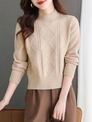 Női gyapjú pulóver félmagas gallérral, őszi 2025, normál vastagság