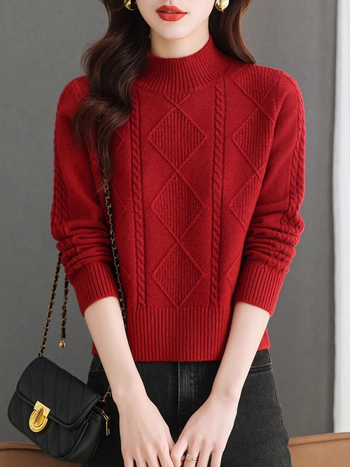 Női gyapjú pulóver félmagas gallérral, őszi 2025, normál vastagság