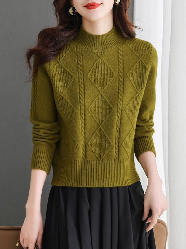 Női gyapjú pulóver félmagas gallérral, őszi 2025, normál vastagság