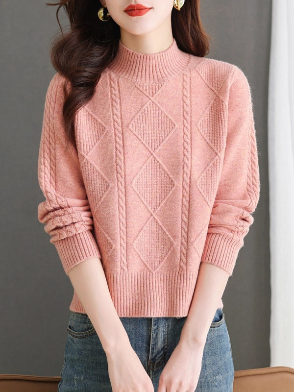 Női gyapjú pulóver félmagas gallérral, őszi 2025, normál vastagság