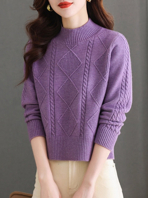 Női gyapjú pulóver félmagas gallérral, őszi 2025, normál vastagság