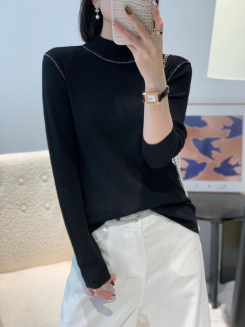 Vuneni pulover s polu-rolkom, dugi rukavi, srednja debljina, hotfix kristali, elegantan gradski stil