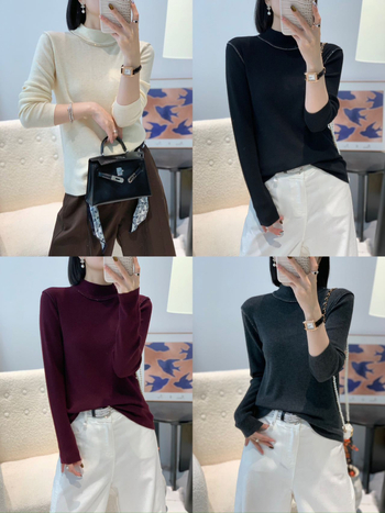 Vuneni pulover s polu-rolkom, dugi rukavi, srednja debljina, hotfix kristali, elegantan gradski stil