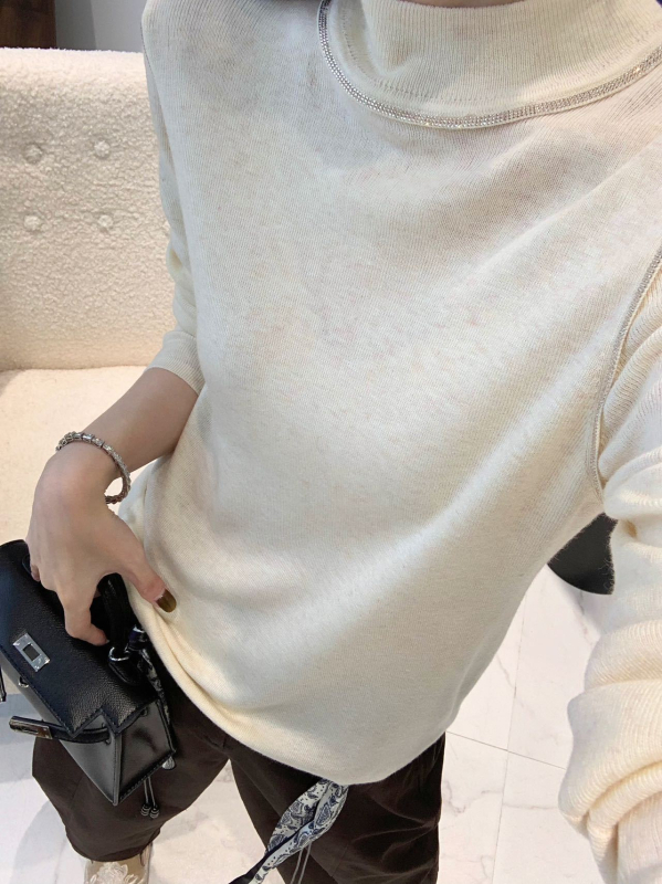 Vuneni pulover s polu-rolkom, dugi rukavi, srednja debljina, hotfix kristali, elegantan gradski stil