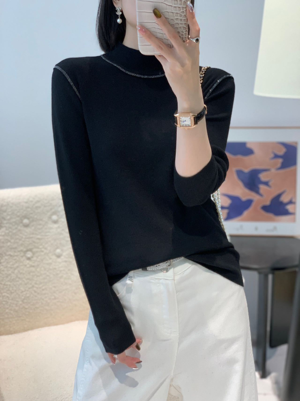Vuneni pulover s polu-rolkom, dugi rukavi, srednja debljina, hotfix kristali, elegantan gradski stil