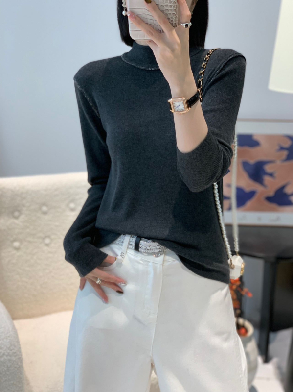 Vuneni pulover s polu-rolkom, dugi rukavi, srednja debljina, hotfix kristali, elegantan gradski stil