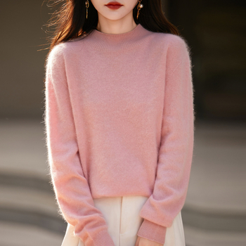 Gyapjú pulóver kerek nyakúval, hosszú ujjú, elegáns városi stílus, őszi 2025