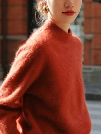 Gyapjú pulóver kerek nyakúval, hosszú ujjú, elegáns városi stílus, őszi 2025