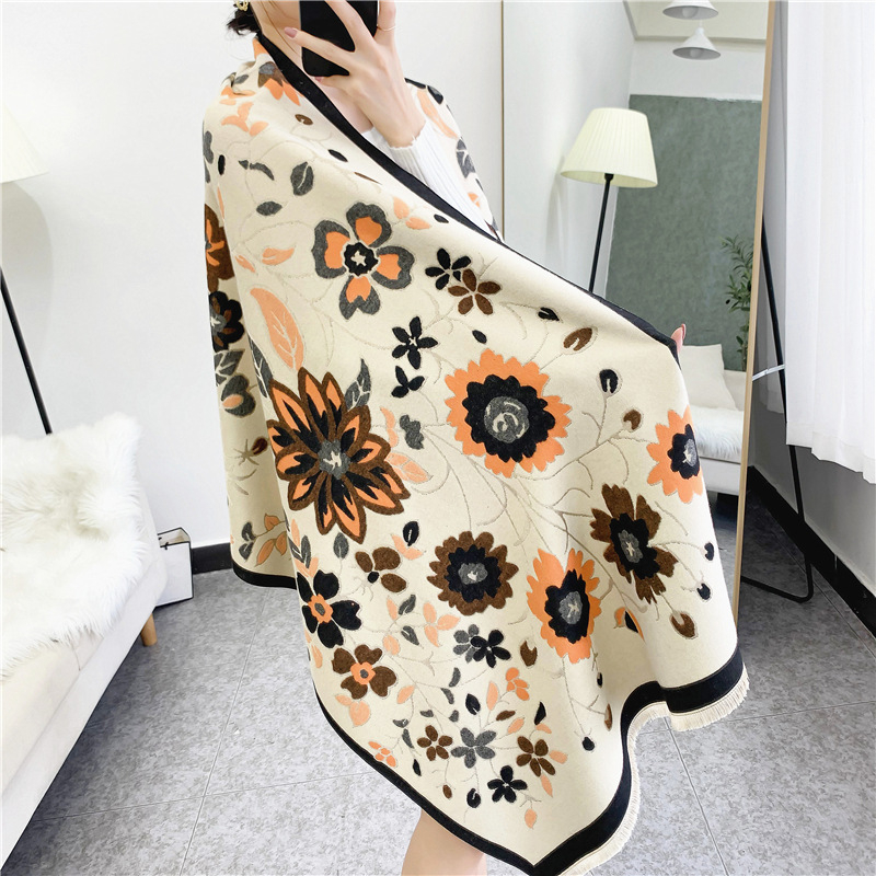 Женски бохемски зимен шал – смесен материал, жакардово тъкане, топъл, с персонализация