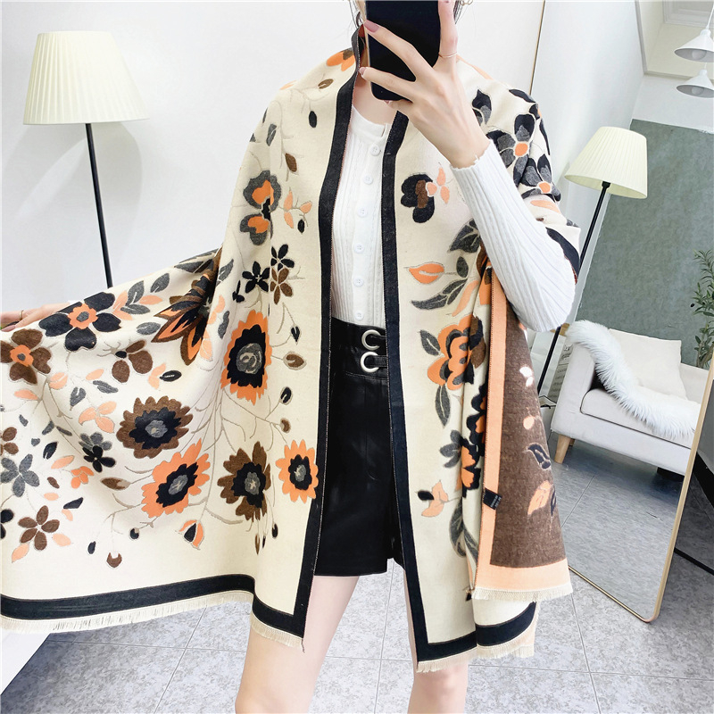 Женски бохемски зимен шал – смесен материал, жакардово тъкане, топъл, с персонализация