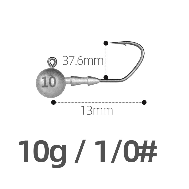 Ólomfejű horog, 4X megerősített, folyami horgászatra, 10 darabos csomag.