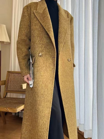 Női hosszú kétoldalas gyapjúkabát, quiltelt mintázat, gallér zakó, lazán szabott, téli 2025