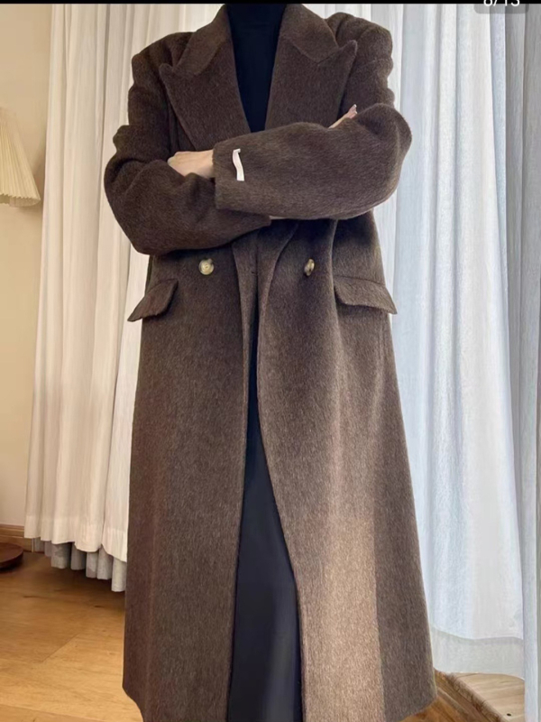 Női hosszú kétoldalas gyapjúkabát, quiltelt mintázat, gallér zakó, lazán szabott, téli 2025