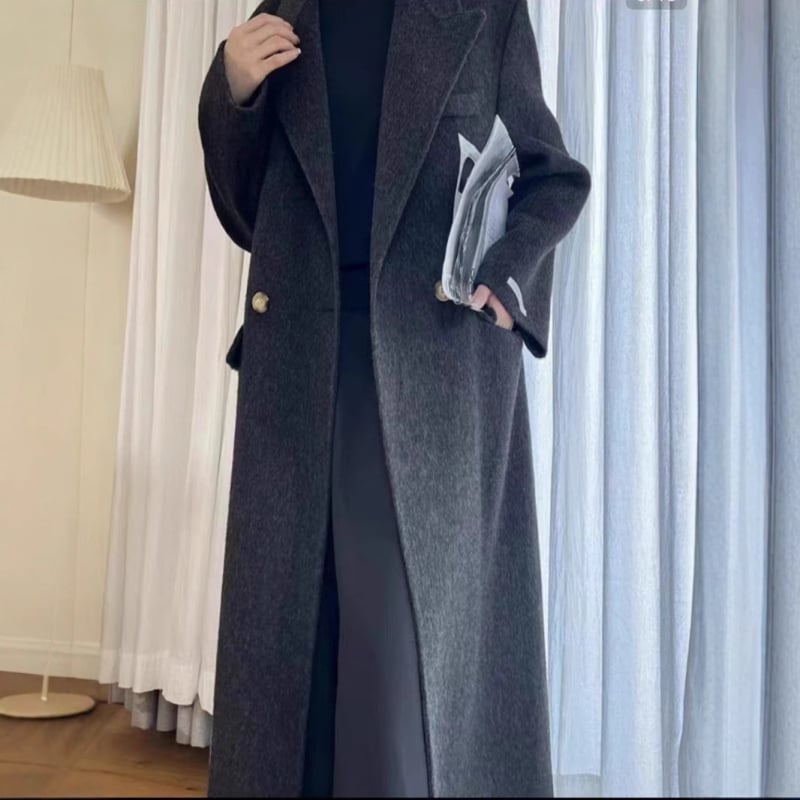 Női hosszú kétoldalas gyapjúkabát, quiltelt mintázat, gallér zakó, lazán szabott, téli 2025