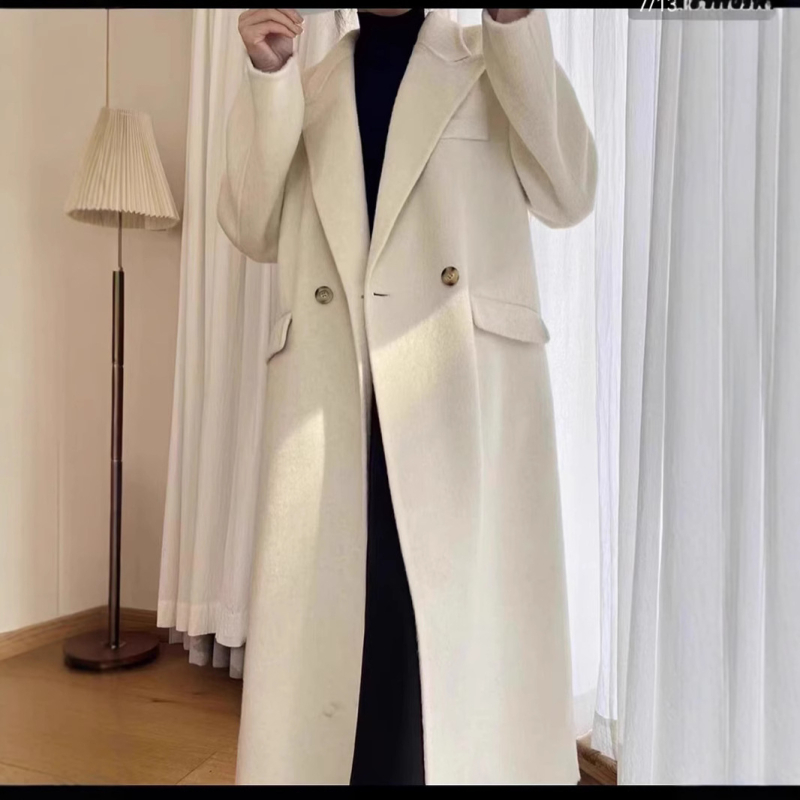 Női hosszú kétoldalas gyapjúkabát, quiltelt mintázat, gallér zakó, lazán szabott, téli 2025