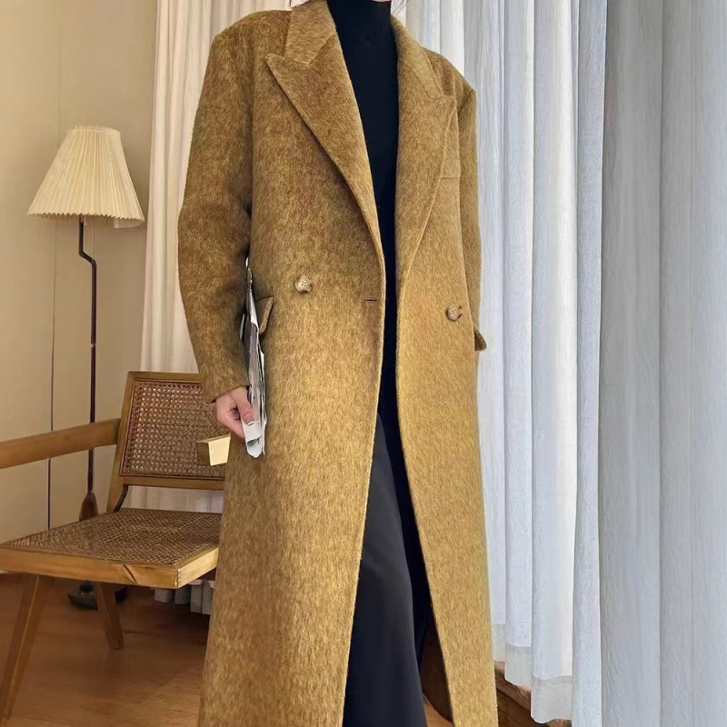 Női hosszú kétoldalas gyapjúkabát, quiltelt mintázat, gallér zakó, lazán szabott, téli 2025