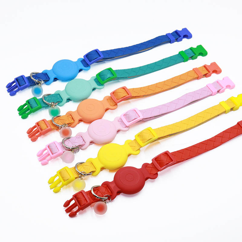 Carcasă localizator AirTag pentru zgarda animalelor de companie - husă din silicon impermeabil, țesătură PU piele, urmărire zgardă pisică, anti-pierdere