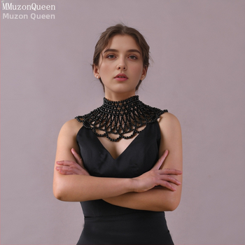 Perlna ogrlica-ovratnik za vjenčanje, ručno kukičana, elegantan stil VG94