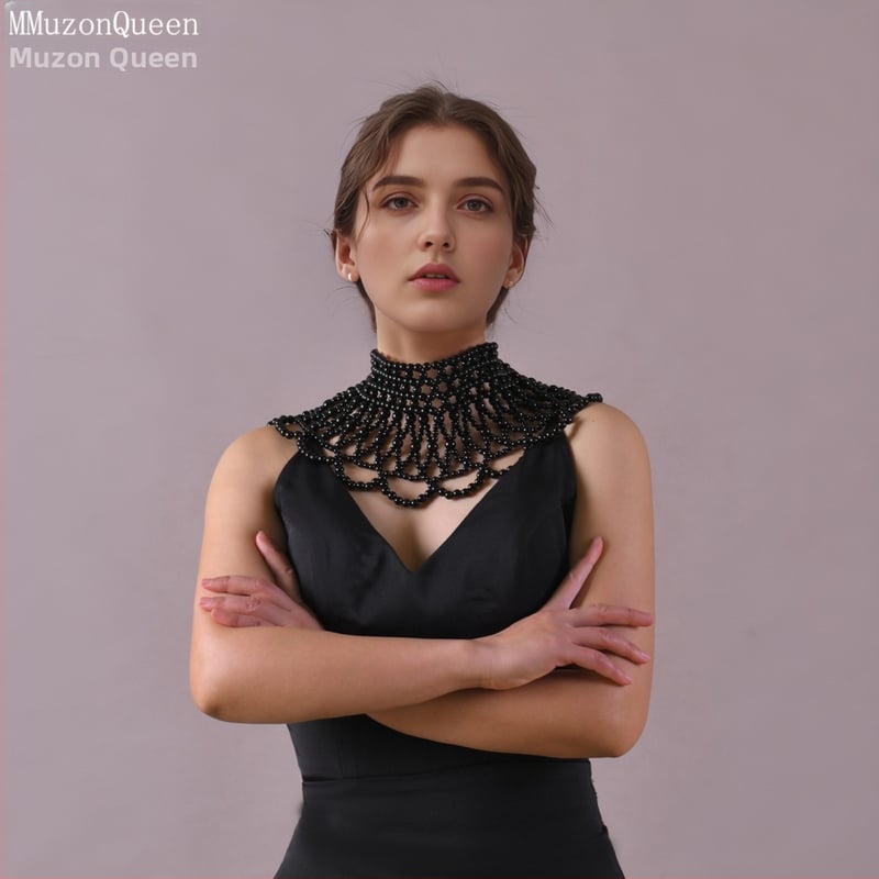 Perlna ogrlica-ovratnik za vjenčanje, ručno kukičana, elegantan stil VG94