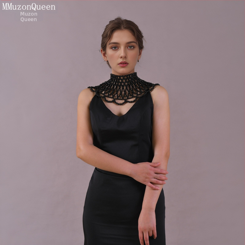 Perlna ogrlica-ovratnik za vjenčanje, ručno kukičana, elegantan stil VG94