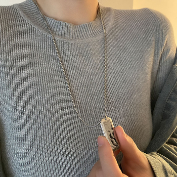 Дълга огърлица от титиева стомана с шестоъгълен модел на гума, геометричен дизайн, корейски стил, унисекс