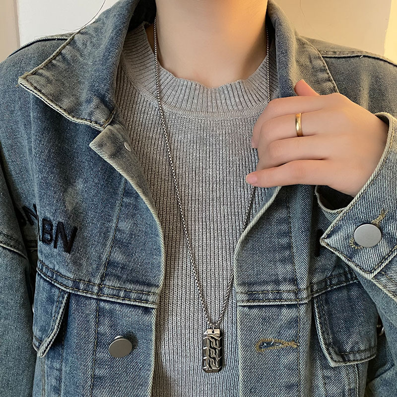 Дълга огърлица от титиева стомана с шестоъгълен модел на гума, геометричен дизайн, корейски стил, унисекс