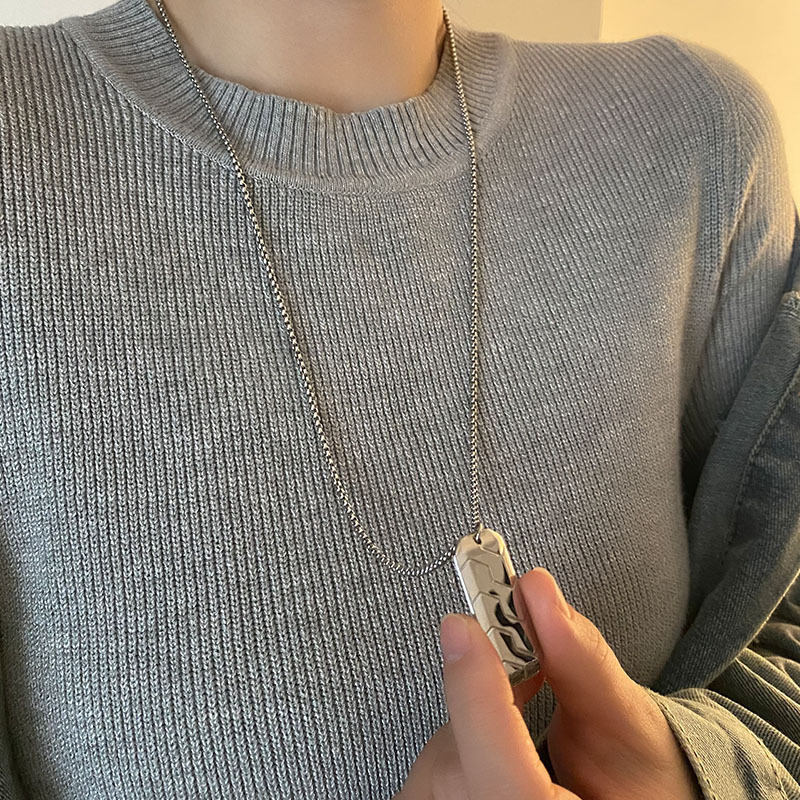 Дълга огърлица от титиева стомана с шестоъгълен модел на гума, геометричен дизайн, корейски стил, унисекс