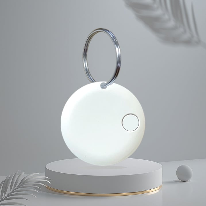 Кръгъл Bluetooth антиизгубвач за ключове, телефон, чанта и домашни любимци — Android и iOS съвместим, обхват 15 м, батерия 210 mAh, ABS, включен шнур за носене, двупосочно търсене и аларма