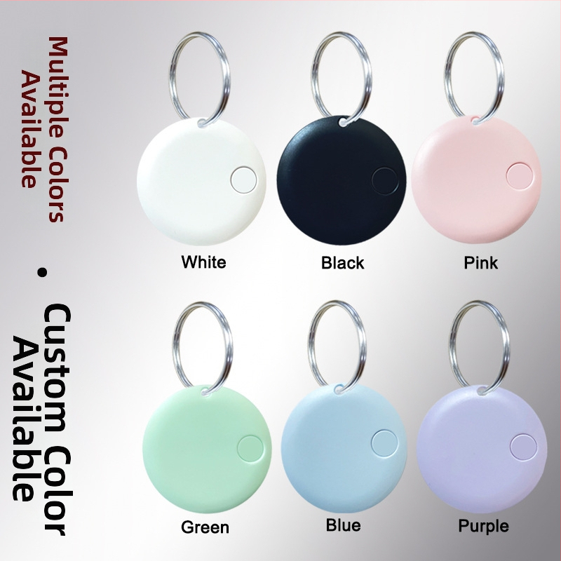 Okrúhly Bluetooth anti-strát tracker na kľúče, telefón, tašku a domáce zvieratá — kompatibilný s Androidom a iOS, dosah 15 m, batéria 210 mAh, ABS, s karabínou na nosenie, dvojcestové vyhľadávanie a alarm