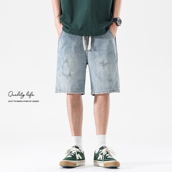 Džins šorcovi, vintage oprani, poderani, ravni kroj, srednji pojas, pamuk-mješavina