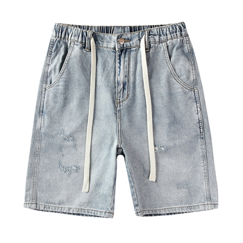 Džins šorcovi, vintage oprani, poderani, ravni kroj, srednji pojas, pamuk-mješavina