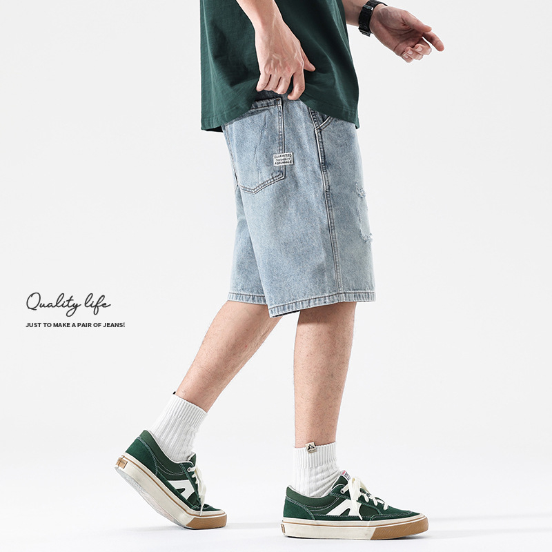 Džins šorcovi, vintage oprani, poderani, ravni kroj, srednji pojas, pamuk-mješavina